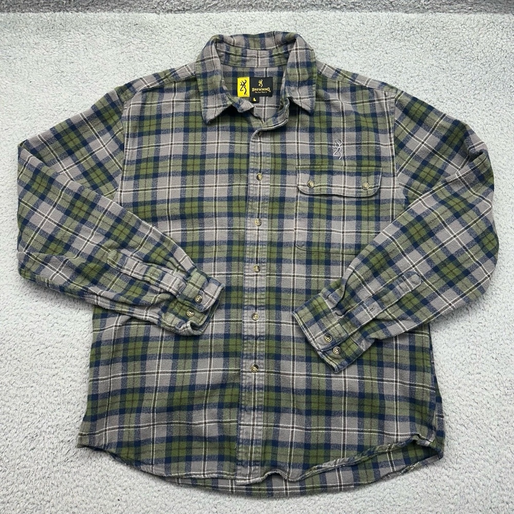 Browning BR12015 Mens Large 153 Tahoe Cotton Plaid Flannel‎ Button Down Shirt